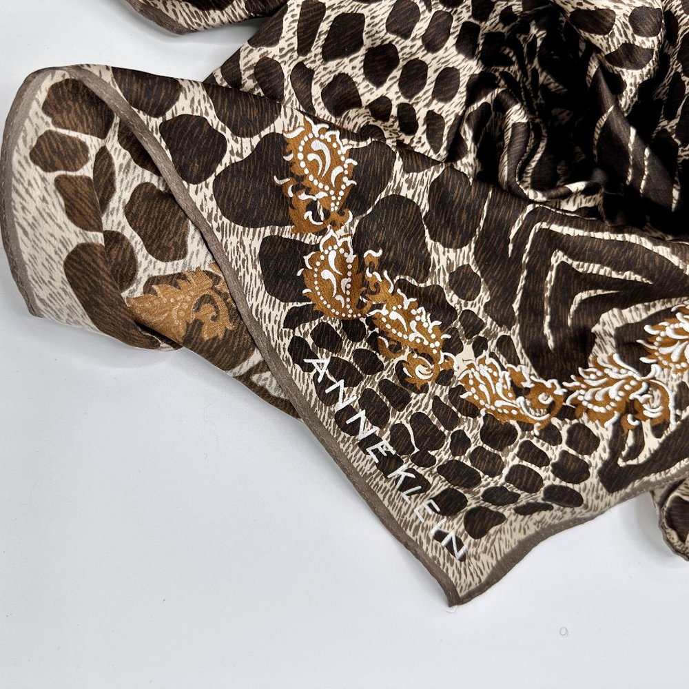 Anne Klein Brown Silk Animal Print Paisley Scarf - Picture 3 of 9